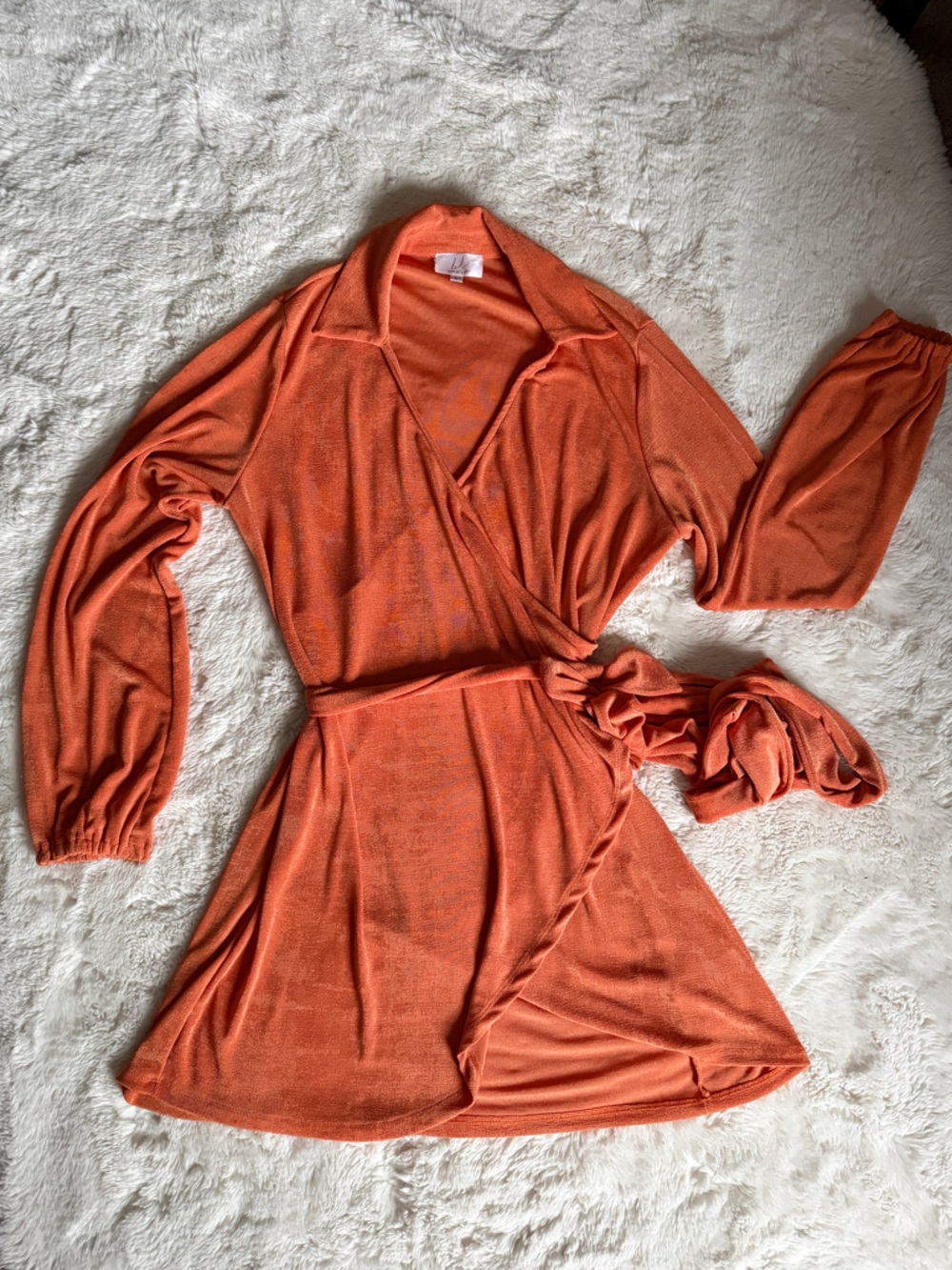 Women's Orange Wrap Mini Dress - Casual Long Sleeve
